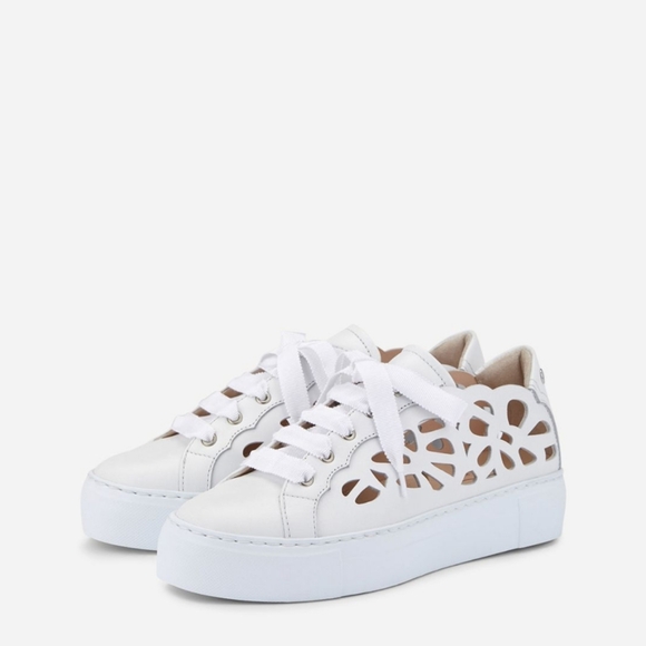 NEW AGL White Floral Laser Cutout Mandi Sneakers Laces NIB 37.5